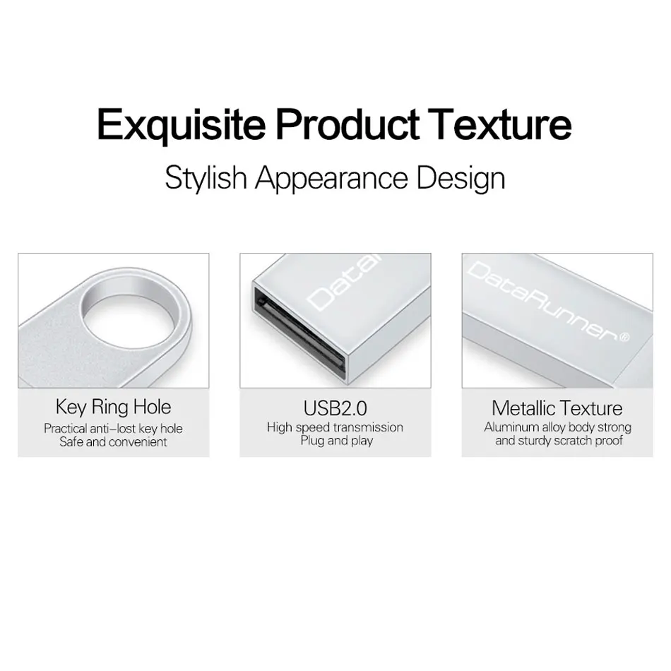 DataRunner Key Chain USB 2.0 Flash Drive Metal Pen Drive 64GB 32GB 16GB 8GB 4GB Pendrive Waterproof USB Stick Memory Stick