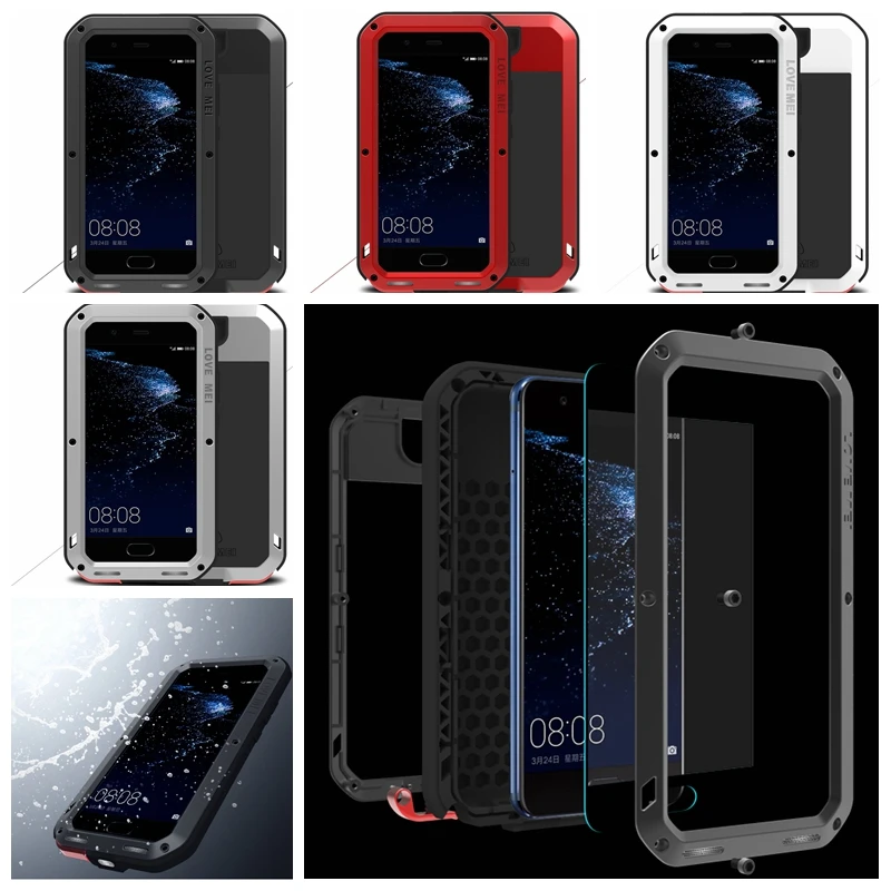 

Aluminum Metal Waterproof Armor Case for Huawei P10 P10 Plus / Maimang 5 Shockproof Full Body with Tempered Glass Cover
