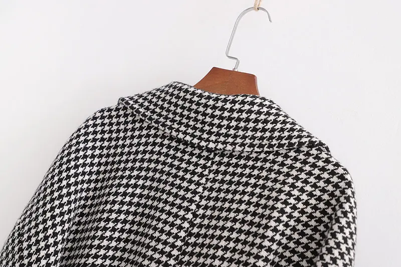 ZA Autumn Winter Houndstooth Trench Coat Adjustable Waist Plaid Coat Loose Warm Wool Blends Cardigan Outerwear Wholesale