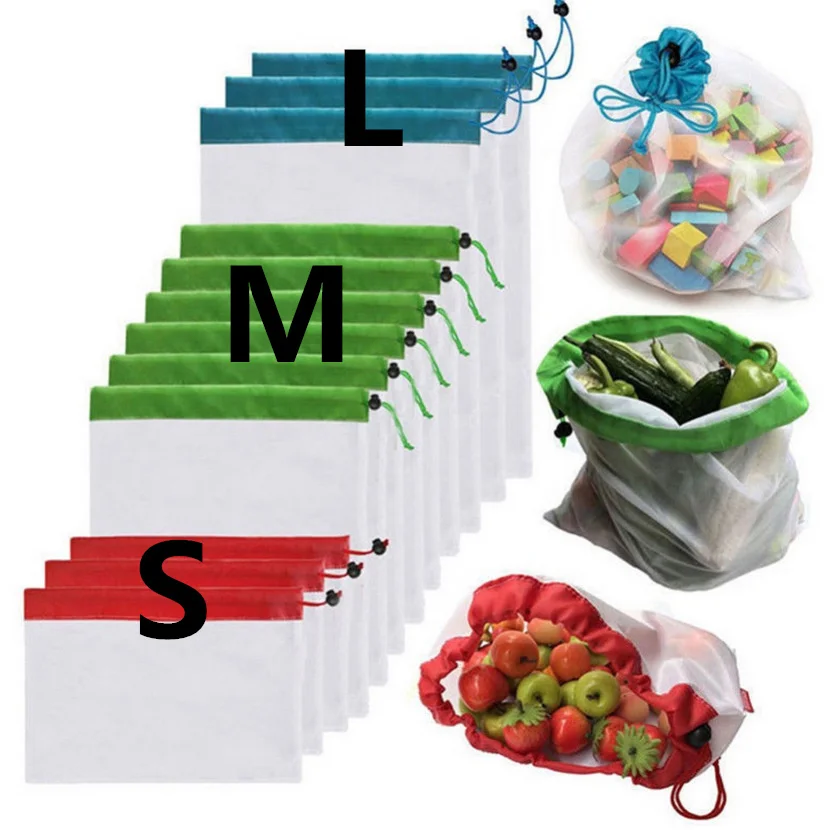 

Reusable Mesh Produce Bags Washable Bags for Grocery Shopping Storage Fruit Vegetable Toys Sundries Organizer Storage Bag D3