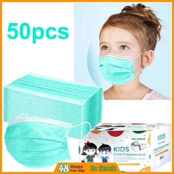 

50 pcs kids boys girls print solidBreathable unisex máscara safe Disposable Three-Layer Protective mascarillas Safety Air Fog
