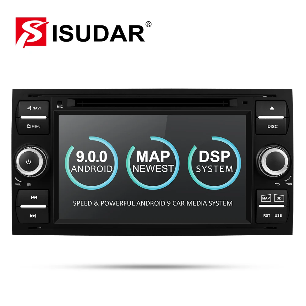 Cena Isudar samochodowy odtwarzacz multimedialny Android 9 GPS Autoradio 2 Din 7 Cal dla forda Mondeo Focus Transit C MAX S MAX Fiesta 2GB RAM DVD