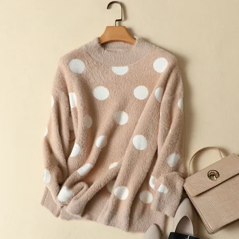 

2020 winter new knitted women sweaters and pullovers o-neck polka dot long-sleeved thicken warm lady elegant pulls outwear coats