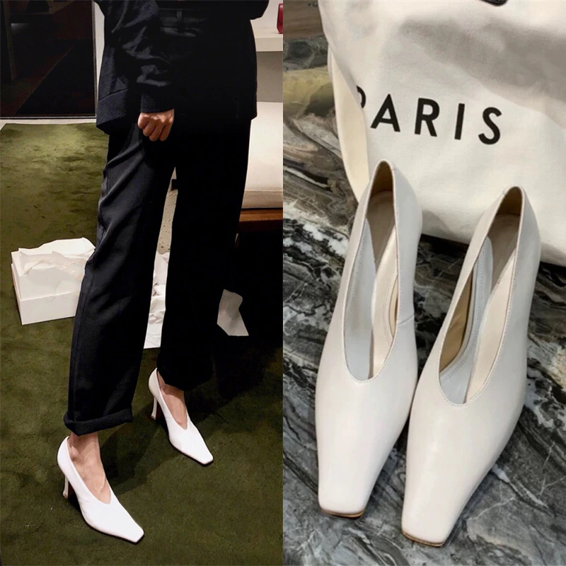

European and American Sexy Square Heel High Heels Square Toe V Design Womens Shoes Party Dress Pumps Fashion Elegant Single Shoe