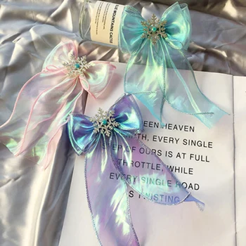 

Pearl Mesh Hair Bows Rhinestone Snowflake Laser Wig Hair Extension Clips Girls Hair Streamers Kid Party Hair Accessories