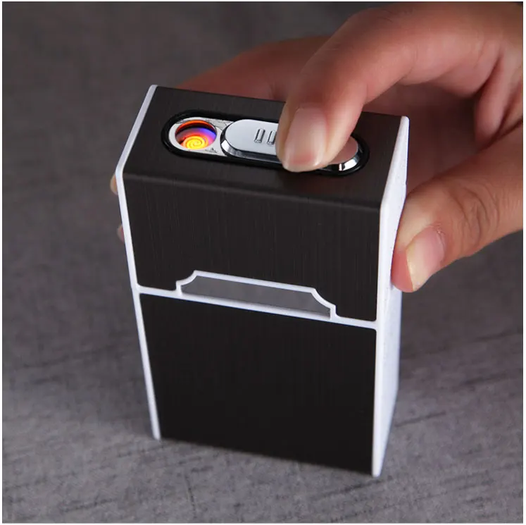 

60*30*100mm Plasma Lighter Cigarette Case Cigarette Boxes Windproof USB Charging Plated Electronic Flameless Turbo Lighter Gifts
