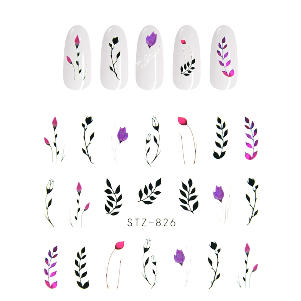 Nail Stickers Sliders For Nails For Manicure Decor Nails Set Nail Design Sliders Flower Leaf Tree Green Nail Art Watermark Decal