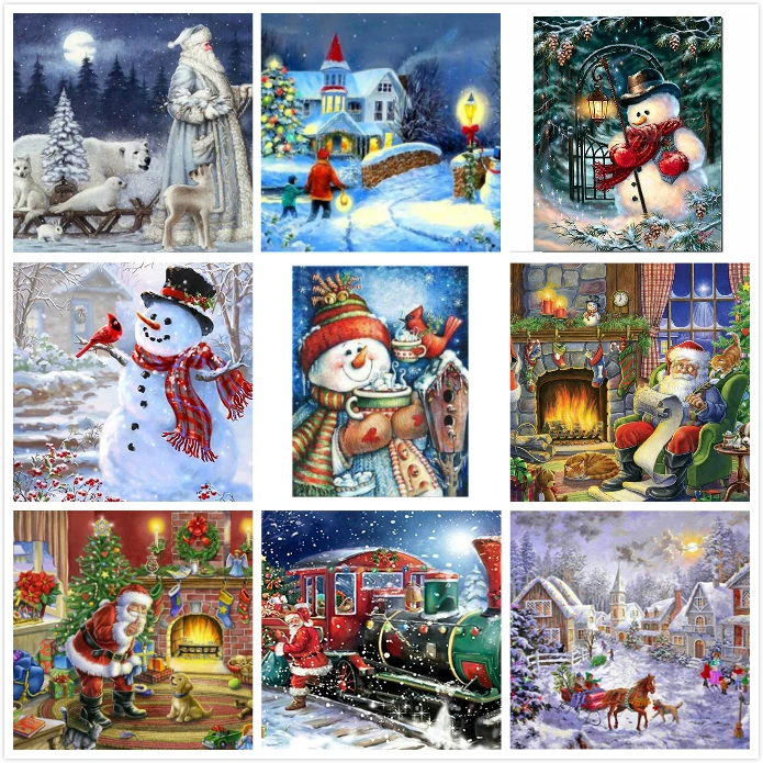 

Diamond Painting DIY Santa Claus Full Drill Snow Scenery Round Diamond Embroidery Painting diamond Art for Christmas Home Decor