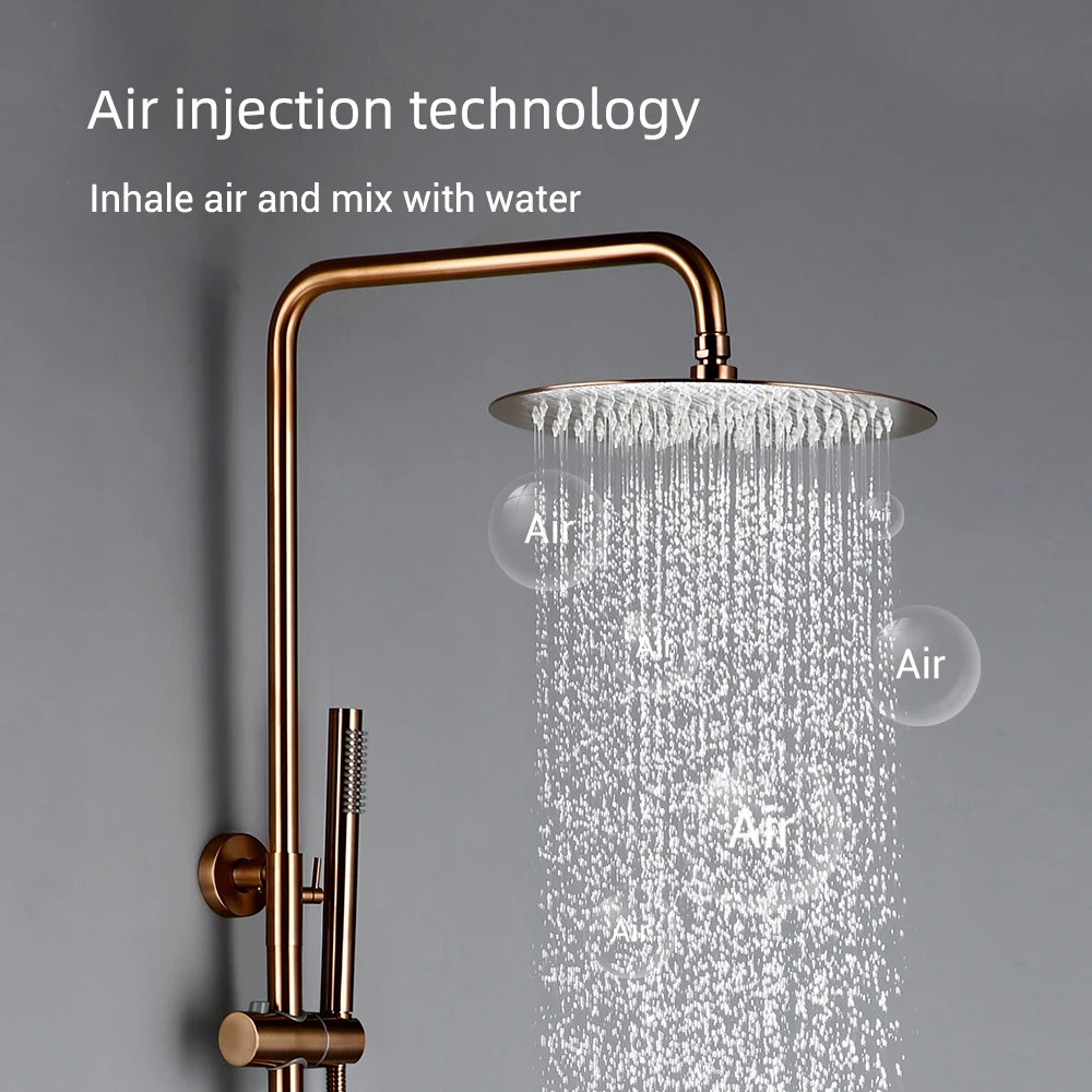 Bathroom Shower Faucet Set Thermostatic Mixing Valve Thermostat Mixer Shower Wall Mount Bathroom Faucet Diverter With Rain Head HandShower Thermostatic Solid Brass Premium