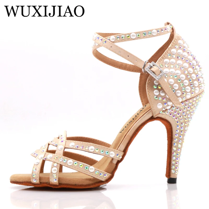 WUXIJIAOLatin танцевальная обувь для танго леди кожи цвета и rhinestoneswoman латинские танцевальные туфли латинские блестящие туфли