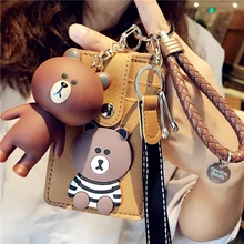 3 слоя Kawaii Line Bear PU ID кредитный банк держатель для карт с брелком игрушка автобус карта защитный чехол школьные офисные канцелярские принадлежности