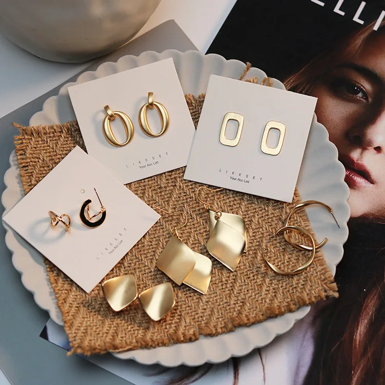 

2019 NEW Chic Gold Geometric Round Square Irregular Hollow Leaves Matte Twisted Metal Earrings for Women Girls