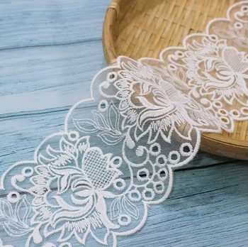 

10 yard 8cm 3.14" wide ivory mesh fabric embroidery tapes lace trim ribbon Z4Z1828L200323Y