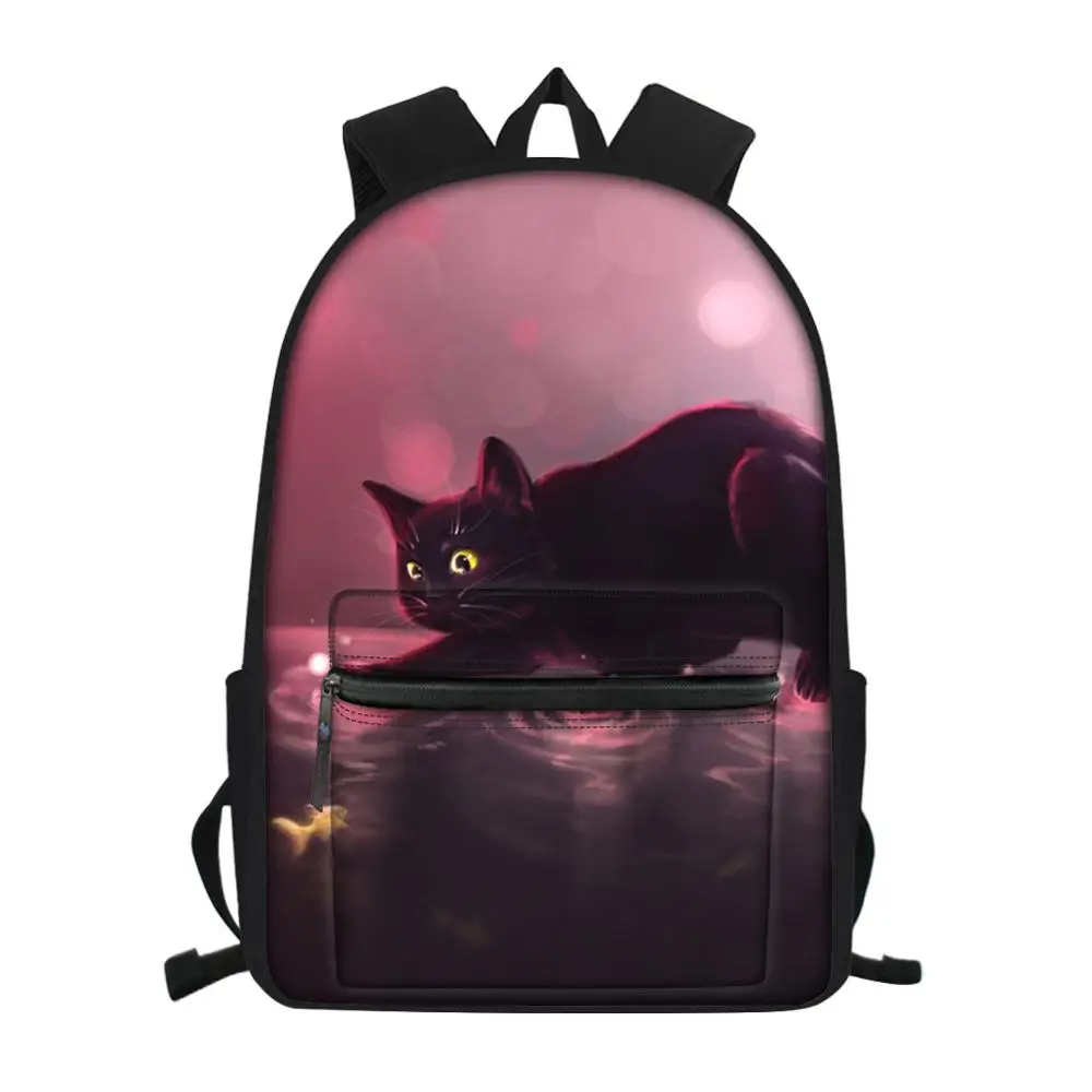 

Fashion Children Little Canvas Backpack Fantasy Black Cats Print Pattern Students School Book Bags Kids Travel Backpacks