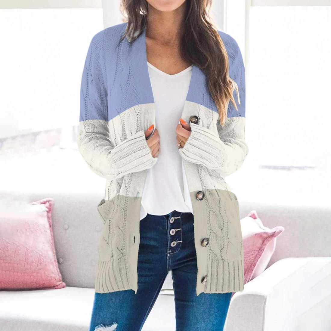 

Women Sweater Women Cardigans Long Sleeve Button Sweater Women Casual Solid Long Cardigan 2020 New Autumn / Winter Fashion