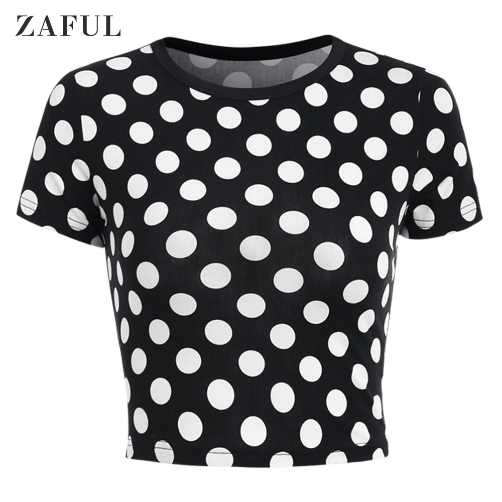ZAFUL футболка в горошек женская летняя с коротким рукавом облегающие высокие