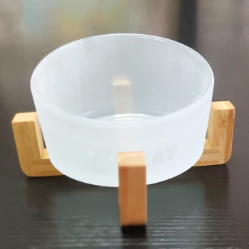 

Glass Pet Cat Feeding Bowl Non-slip Food Feeder With Cervical Oblique Protection And Wood Base Pet Feeding Supplies 2020 NewHOT