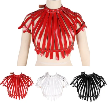 

Womens Body Harness Bra Leather Goth Belt Chest Bondage Stripe Hollow Out Tops Sexy Lingerie Suspender Punk Adjust Festival Rave