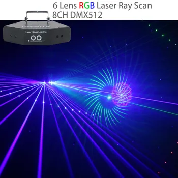 

AUCD 6 Eyes 24 Big Pattern RGB Ray Optical Network Laser Lights DMX Beam DJ Disco Christmas Home Party Show Stage Lighting CX6