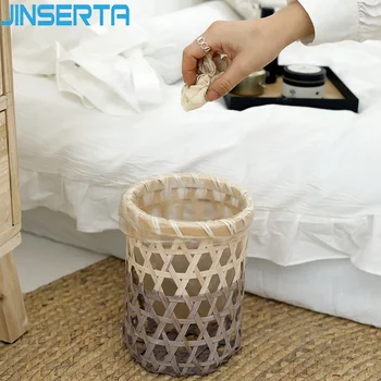 

JINSERTA Bamboo Basket Fruit Cake Bread Storage Basket Sundries Storage Bucket Multifunction Bedside Wastebasket Mini Trash Can