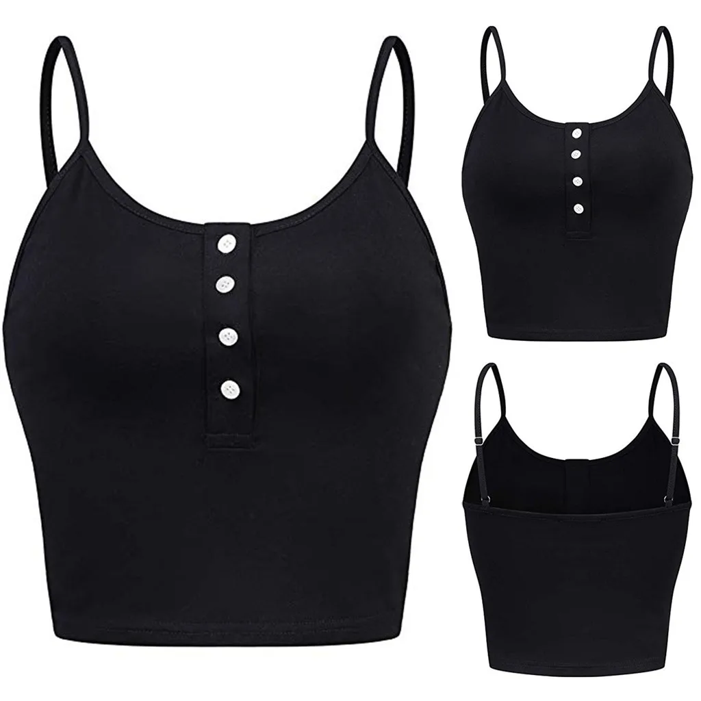Womens Sleeveless O-neck Button Up Casual Workout Crop Vest Cami Tank Top Tops Женские Футболки | Женская одежда