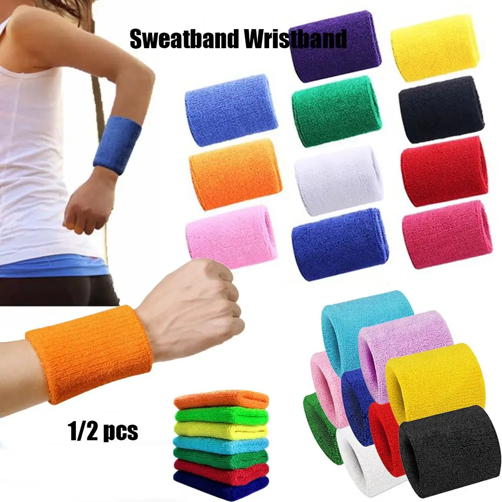 color Tennis Hand Bands Cotton Wrist Band Gym Sweat Wristband Sport Sweatband 