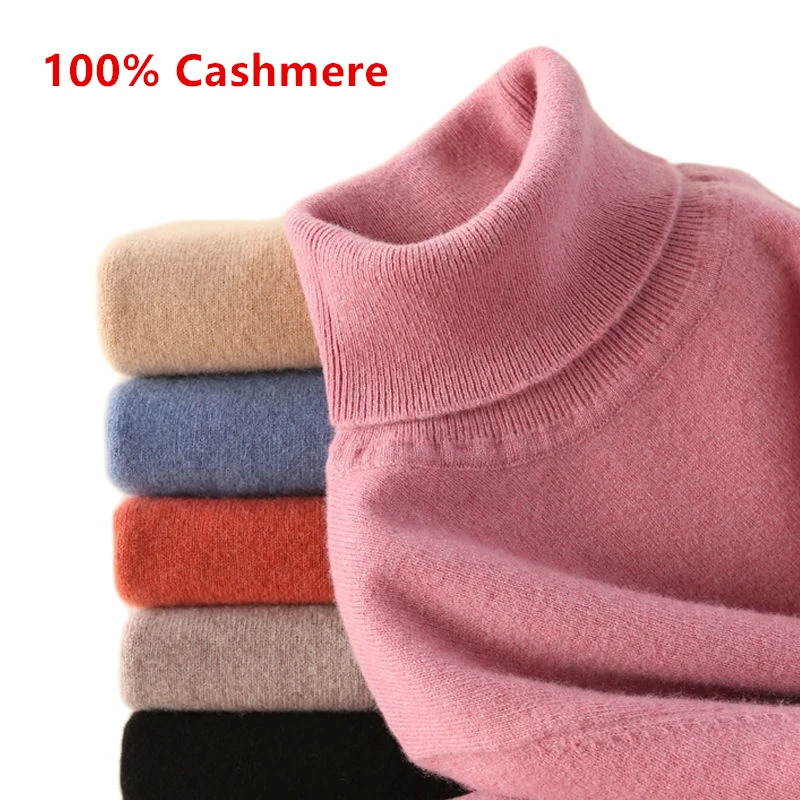 100% Cashmere Turtleneck women sweater Women Sweater Autumn Winter Base Warm All-match Knitted Pullover Jersey Pull Femme Hiver Jumper