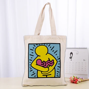

High Quality Keith Haring Canvas Tote Bag Fashion Durable Women Student Cotton Linen Handbag Printed Shopping Bags Custom logo