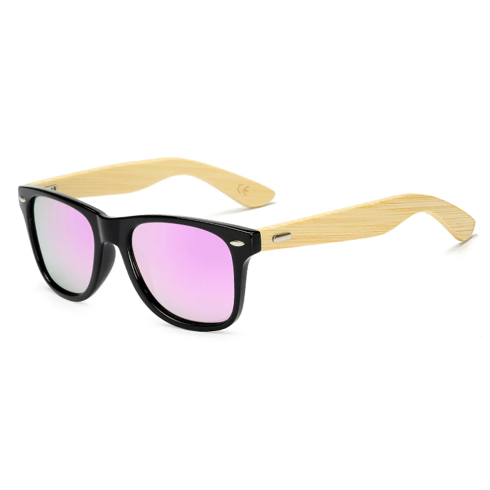 KeiKeSweet поляризационные брендовые дизайнерские винтажные уличные солнцезащитные очки из бамбукового дерева для мужчин и женщин, модные спортивные крутые солнцезащитные очки - Цвет линз: Black Purple