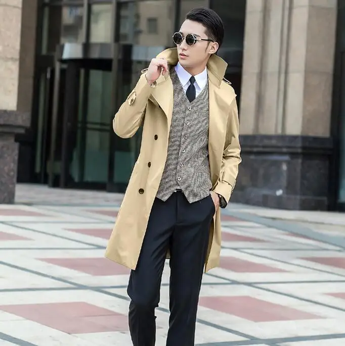 Beige Khaki Mens Trench Coats Man Double Breasted Long Thin Coat Men  Clothes Slim Fit Overcoat Long Sleeve New Designer Spring - Trench -  AliExpress