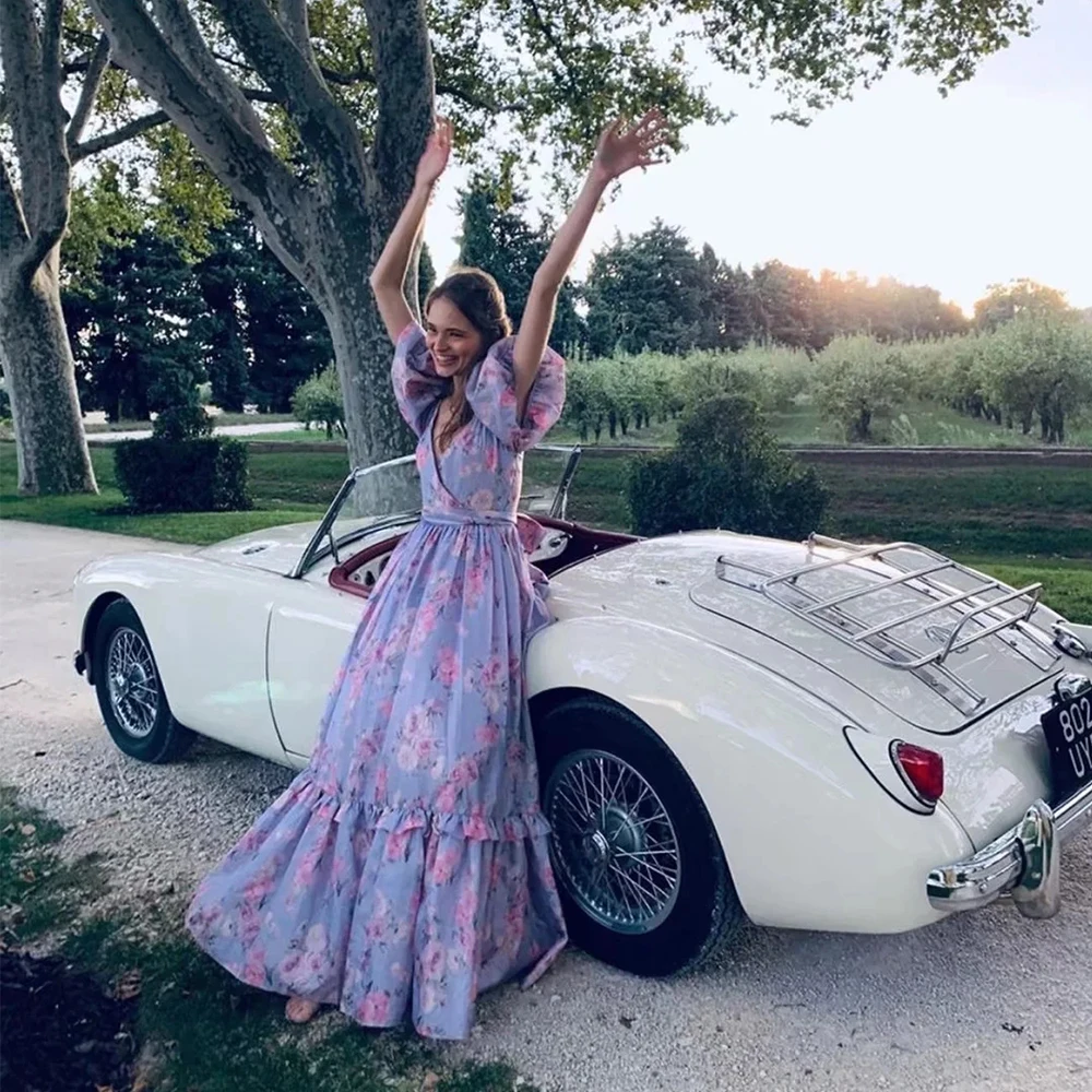Puff sleeve Womens lavender Maxi Dress 