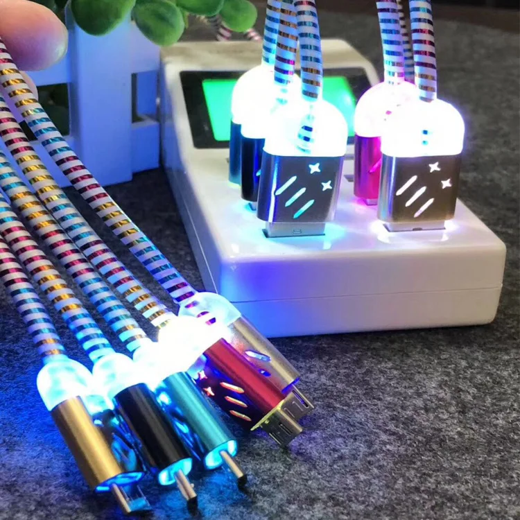 

Glowing USB Cable for iPhone Xs Max 8 Plus 1M Android Charging Sync Data Line LED Micro USB Cable for Samsung S4 S5 S6 S7