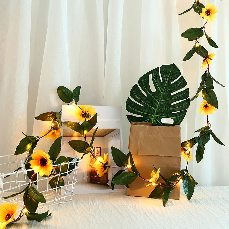 

2.2m Simulation Sunflower LED String lights Holiday lighting Fairy Garland For Christmas Tree Wedding Party Decoration