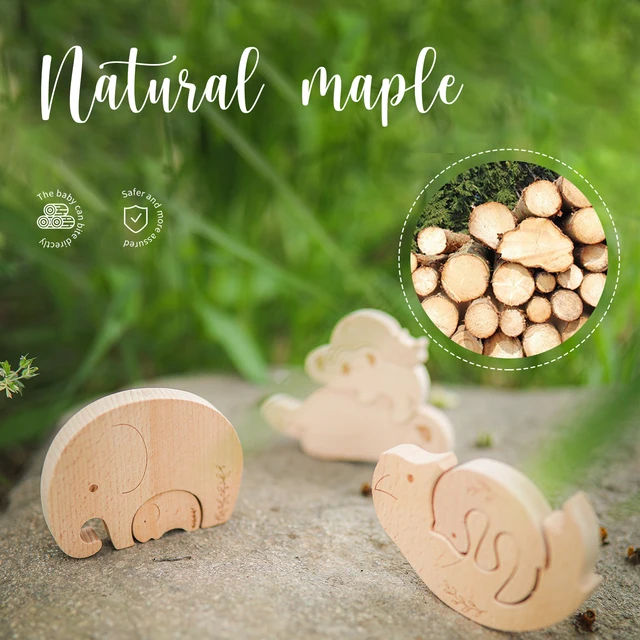 1 Set Baby Teether Food Grade Wooden Blocks Baby Montessori Educational Toys for Children Creative Animal Jigsaw Stacking Toys 3