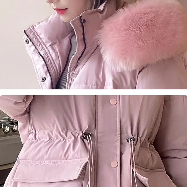Winter Women Jacket Down Cotton Fur Collar Hooded Parkas Loose Large Size Long Coat 6