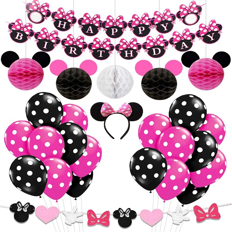 Minnie Birthday Party Decoration Minnie Minnie Flag Balloon Mickey Mouse Pull Flower Mickey Honeycomb Ball Party Set