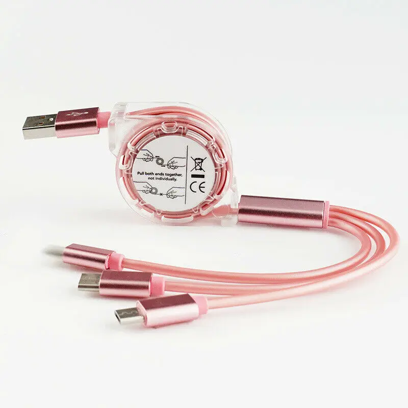 Разные цвета выдвижной 3-в-1 кабель Micro USB+ кабель Тип C+ 8PIN зарядный кабель для передачи данных для телефонов на базе Android с Bluetooth