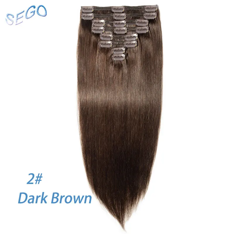 SEGO 115 г-160 г бразильский-Реми, двойная обмотка клипс в Пряди человеческих волос для наращивания, прямые человеческих волос 8 шт./компл. 1"-24" Блондинка - Цвет: #2