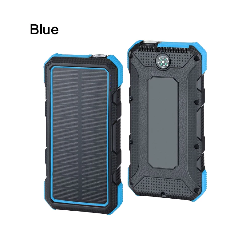 24000 мАч солнечная батарея для iPhone Android Многофункциональная портативная внешняя Быстрая зарядка двойной USB 9 в 2 а Внешний аккумулятор со светодиодным светильник - Цвет: Blue