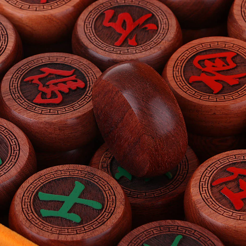 High-end Wooden Chinese Chess - Xiangqi Travel Board Game Set with PU Leather Board for 2 Players