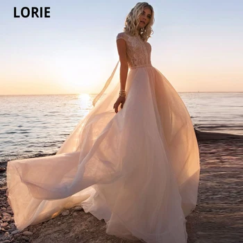 

LORIE Bohomia Wedding Dresses Lace Tulle Halter Neck Beach Bridal Gowns 2020 Cap Sleeve Open Back Vintage Country Party Dresses