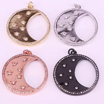 

10Pcs 31MM, moon shape cz pendant, cubic zircon micro pave charm, fashion Round pendant jewelry
