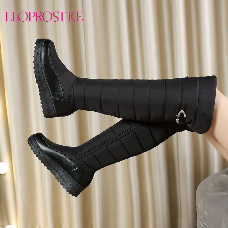 

Lloprost ke 2021 Winter Down Cloth Thick Wool Snow Belt Buckle Over Knee Boots Leisure Warm Plush Snow Boots for Women Size 44