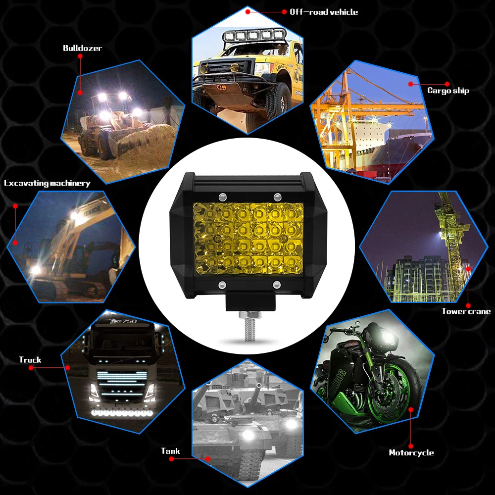 

4" 72W LED Light Bar Quad Row LED Combo Work Light Spot Beam LED Cubes Warm White Light Driving Fog Lamps Road Lighting for Car