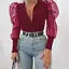 Женская блузка и топы женская летняя Осенняя модная сетчатая рубашка Vogue прозрачная Свободная блуза на пуговицах с пышными рукавами High Street - Цвет: Бургундия