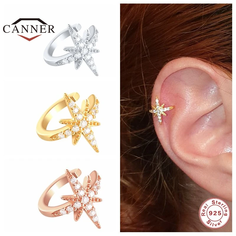 Earrings Clip Piercing Geometric 925-Sterling-Silver Gold Women And on for Without 1pcs