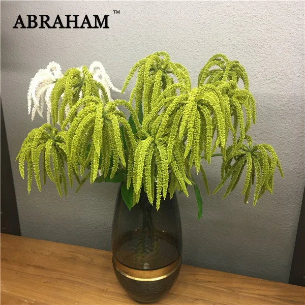 

60cm 3fork Fake Astilbe Tree Branch Artificial Pine Plastic Green Plant Vine Real Touch Flower for Home Wedding Wreath Decor