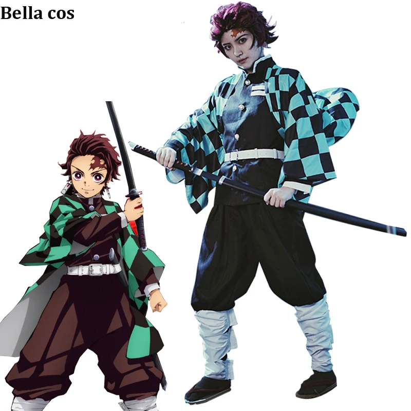 [В магазине] демон убийца Kimetsu no Yaiba Kamado Tanjiro Косплей Костюм Человек cos Униформа костюмы для Хэллоуина аниме одежда наряды - Цвет: Costume