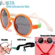 IVSTA/детские солнцезащитные очки, круглые очки, поляризационные, для детей, для девочек и мальчиков, для малышей, с ремешком, Резиновая, без винта, TR90, силиконовая, съемная петля