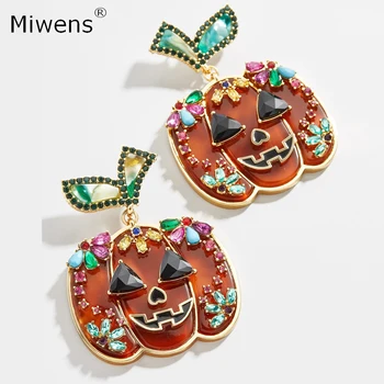

Miwens Unique Halloween Carve Pumpkin Skull Dangle Drop Earrings for Women Skull Ear Jewelry Black Cat Hanging Pendant Earrings